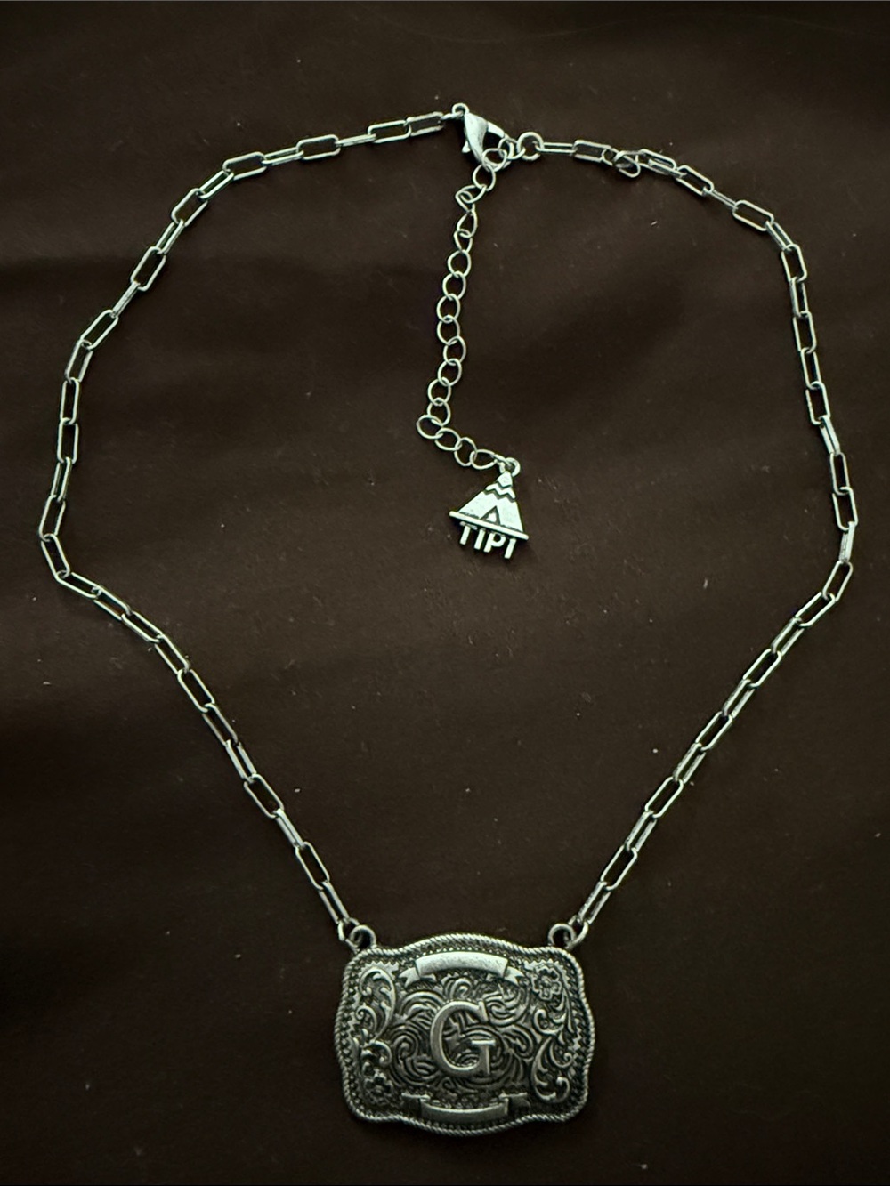 Silver-Tone Ornate Pendant Necklace in Silver